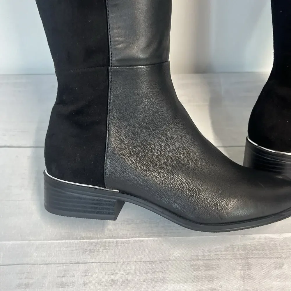 Alfani Step Flex Ludlowe Black Leather Stretch Knee High Riding Boots Size 5.5 M